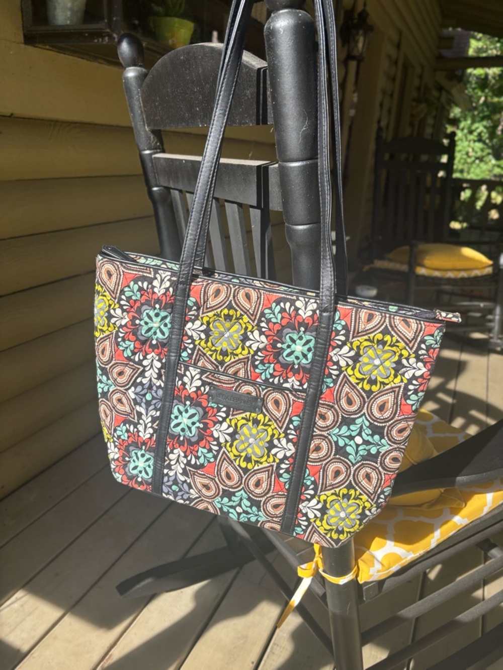 Vera Bradley Multicolor Floral Mosaic Tote with Black Straps